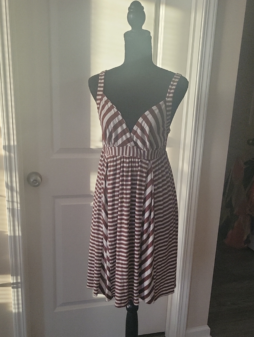 Ella Moss Brown and White Striped Sleeveless Midi Dress